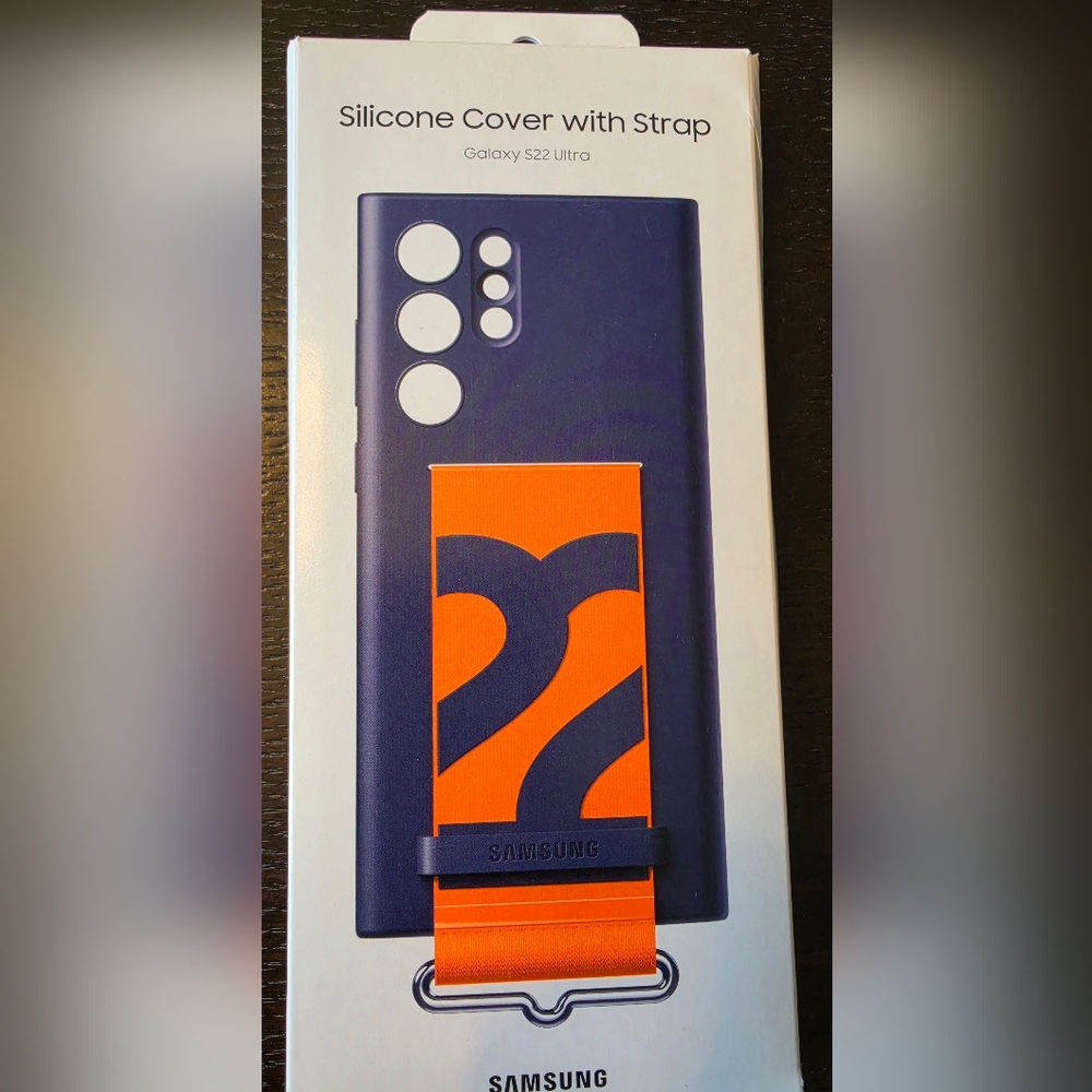 Samsung Galaxy S22 Ultra Phone Case - Midnight Blue With Orange Strap - New